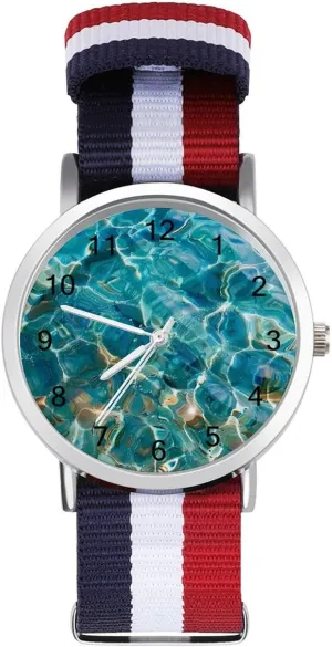 Face Watch Running Workout Work Aqua Blue Ocean Waves Casual Wrist Watches for Men remind sneaky adaptable yarn Women Simple Large 
