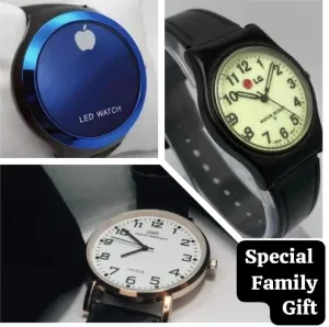 Family Gift Pack Of 3 Watches | Best Quality Watches | Daniel Wellington Watch   Lg Quartz Watch   Apple Logo Digital Watch | Watches ( Without Box )