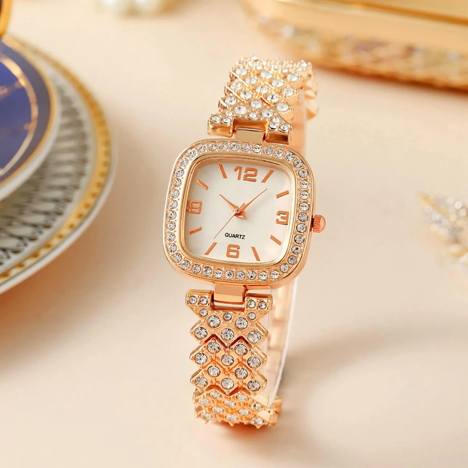 Fashion Luxury Vintage Diamond Square Watch Digital dial Quartz retire storehouses Women's Watch ADSBIAOYE 