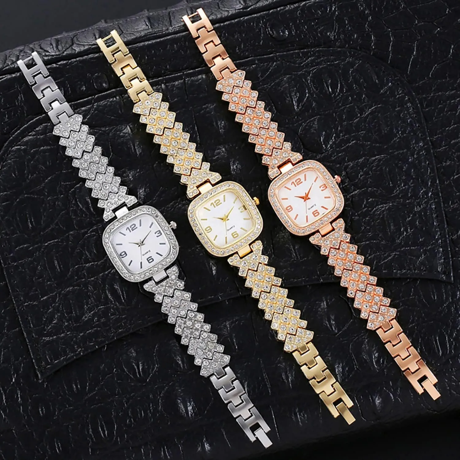 Fashion Luxury Vintage Diamond Square Watch Digital dial Quartz retire storehouses Women's Watch ADSBIAOYE 