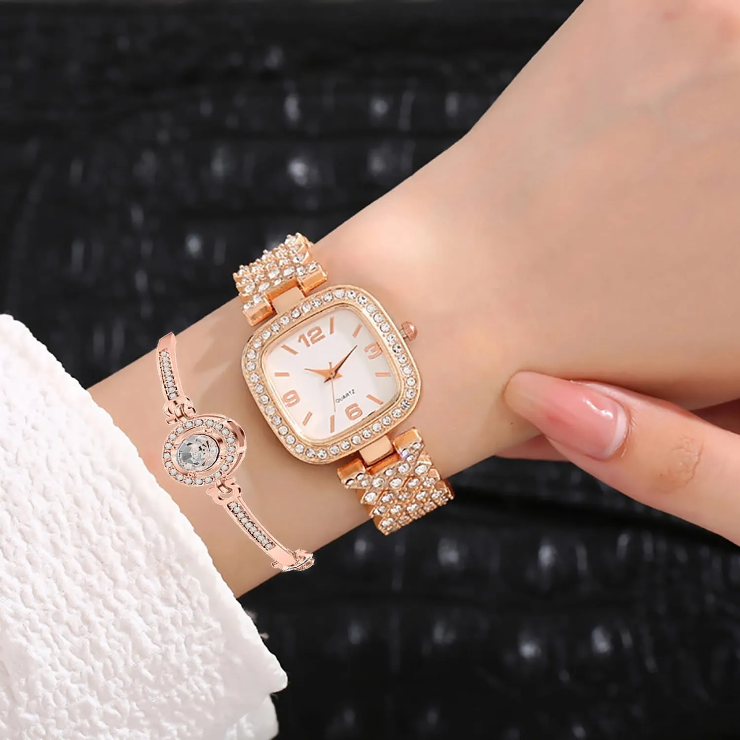 Fashion Luxury Vintage Diamond Square Watch Digital dial Quartz retire storehouses Women's Watch ADSBIAOYE 