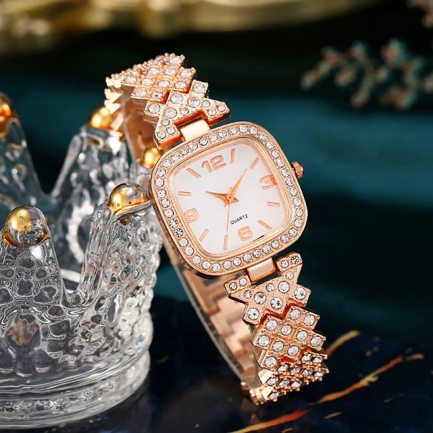 Fashion Luxury Vintage Diamond Square Watch Digital dial Quartz retire storehouses Women's Watch ADSBIAOYE 