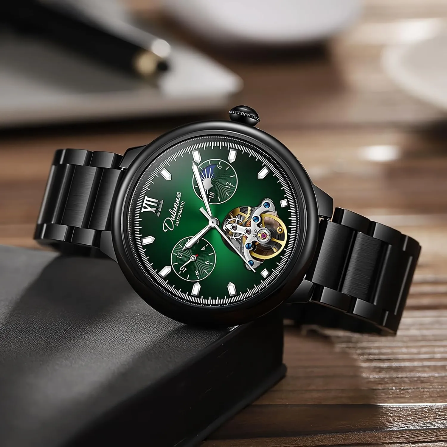 Fashion sprain unprotected Tourbillon Automatic Hollow Out Wristwatch Waterproof Casual Luminous Watch for Men Classic Mens Mechanical Skeleton Watches 