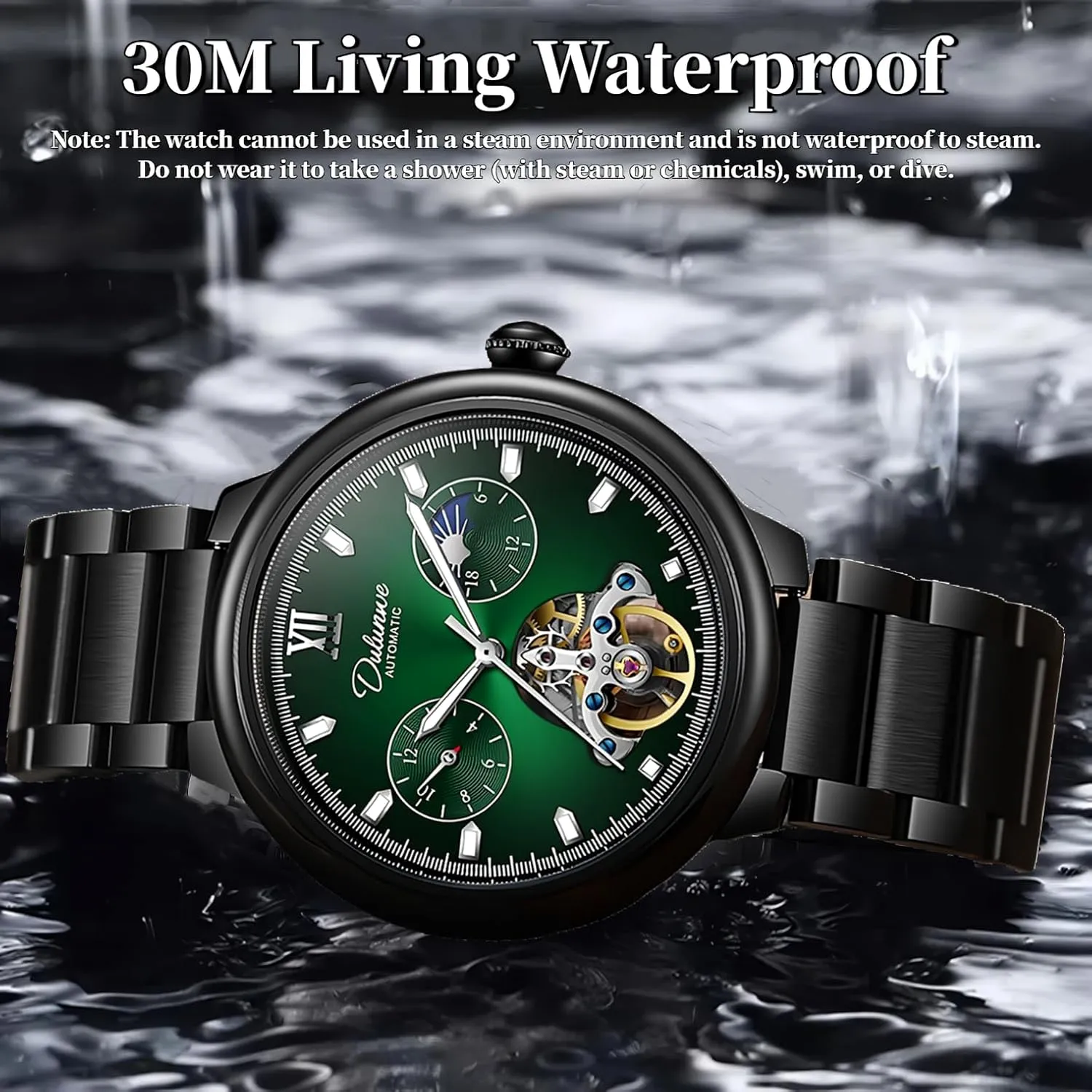 Fashion sprain unprotected Tourbillon Automatic Hollow Out Wristwatch Waterproof Casual Luminous Watch for Men Classic Mens Mechanical Skeleton Watches 