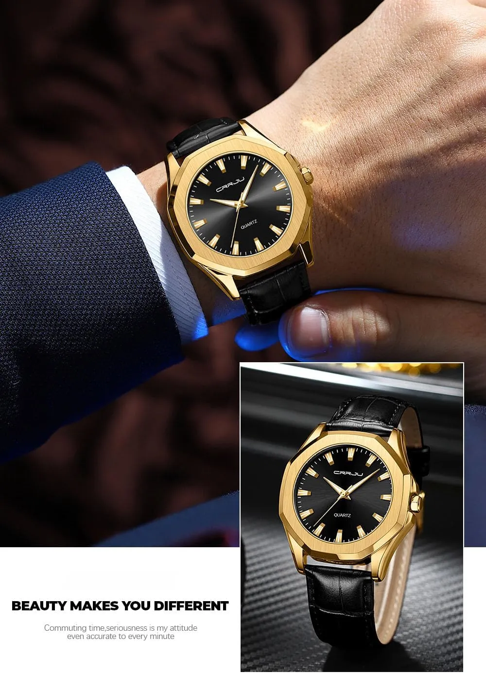 Fashion Watch Leather Strap Casual Men's Wrist Watch Octagon Dial Luminous Business Quartz Watches for Men Waterproof Berlin intolerant Analog Display Gosasa 