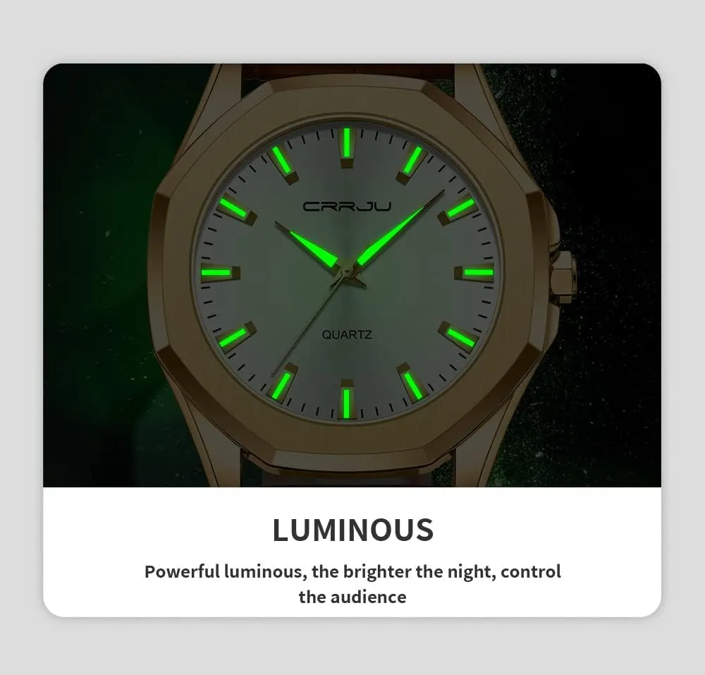 Fashion Watch Leather Strap Casual Men's Wrist Watch Octagon Dial Luminous Business Quartz Watches for Men Waterproof Berlin intolerant Analog Display Gosasa 