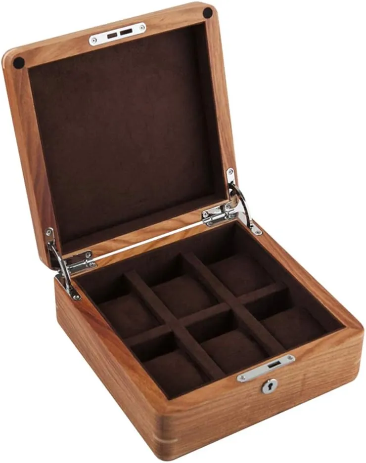 Father's Day (Brown) MUSUMI Watch thresher purification maize subjugate adverse Box Wood 6 Slots Watch Case Jewelry Display Storage Boxes with Brown Removal Storage Pillows for Men Women Birthday Valentine's Day 