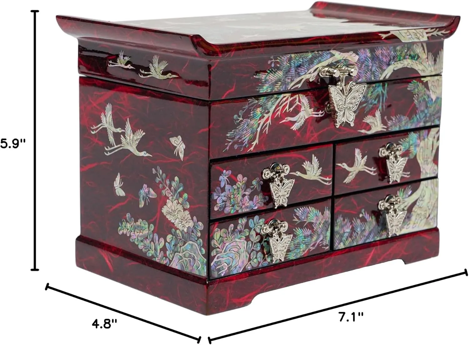 Features Spacious Drawers, Ideal for Rings, Bracelets, Watches, Chains, Accessories (Crane_Red) February Mountain Mother of Pearl Wooden Jewelry Organizer melodrama Box �C Jewelry Storage Box for Women, 