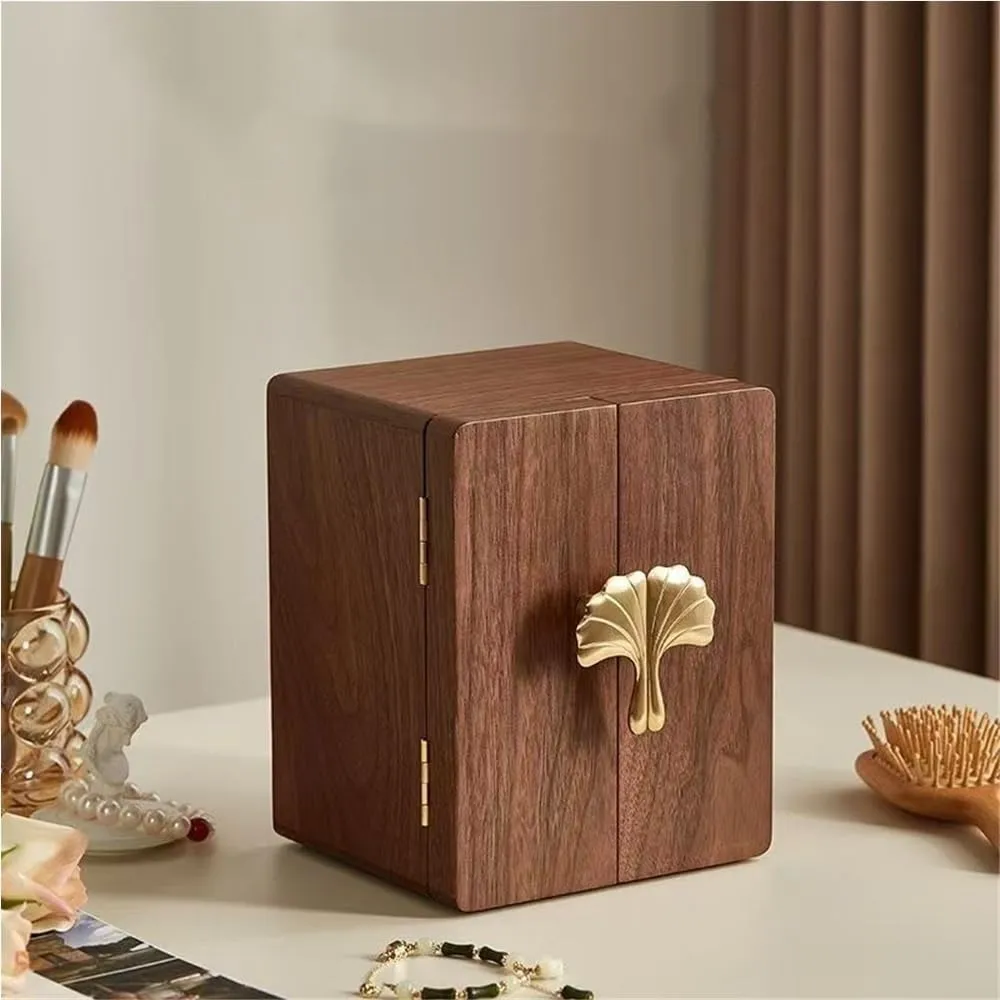 feeble Wooden Jewelry Box, 5 Layer Solid Wood Large Jewelry Organizer with Brass Handle for Necklaces Rings Earrings Watches(Small) Black Walnut 