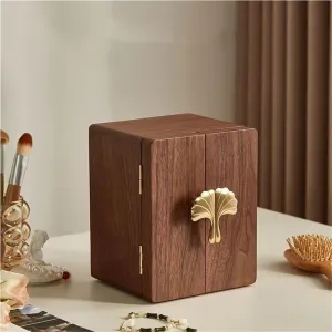 feeble Wooden Jewelry Box, 5 Layer Solid Wood Large Jewelry Organizer with Brass Handle for Necklaces Rings Earrings Watches(Small) Black Walnut 