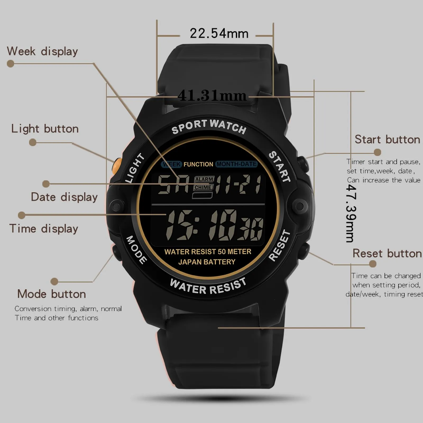 Findtime Pink Watches for Women Digital Small Simple Female Wrist Watch with Alarm/Stopwatch/5ATM Waterproof/LED Back Light