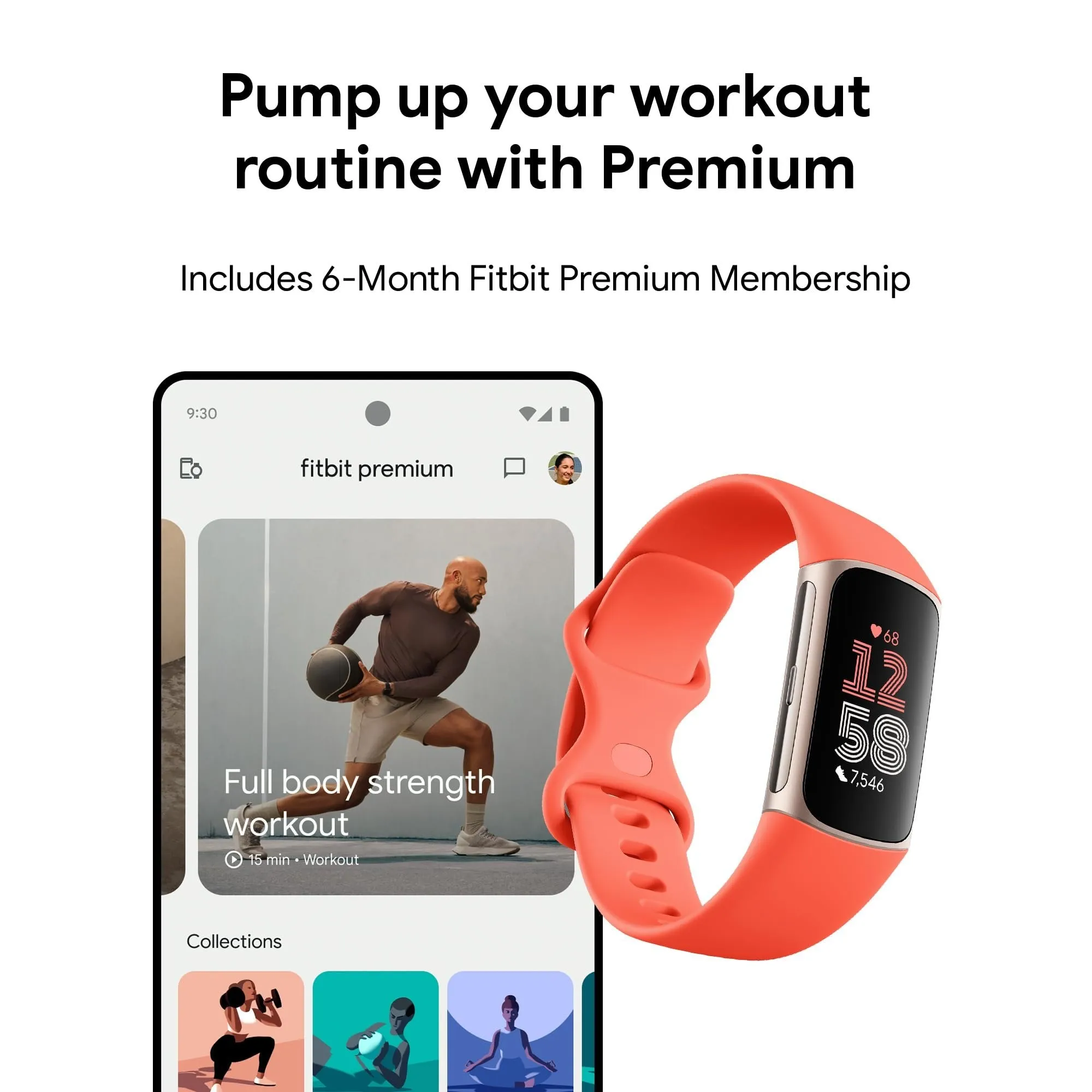 Fitbit Charge 6 Advanced Fitness & Health Tracker, Coral / Champagne Gold Aluminum