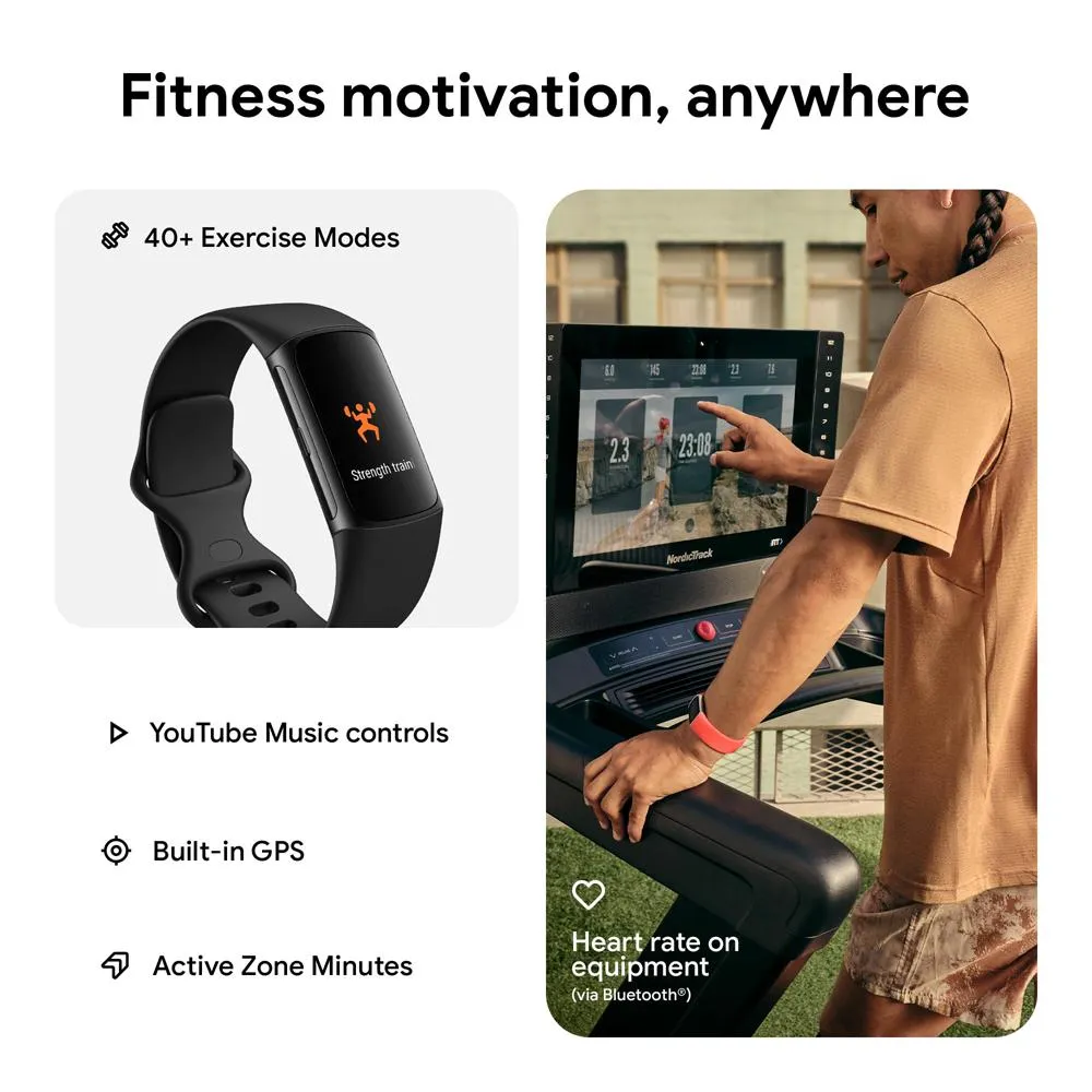 Fitbit Charge 6 Advanced Fitness & Health Tracker, Obsidian w/ 2 YR Warranty Bundle