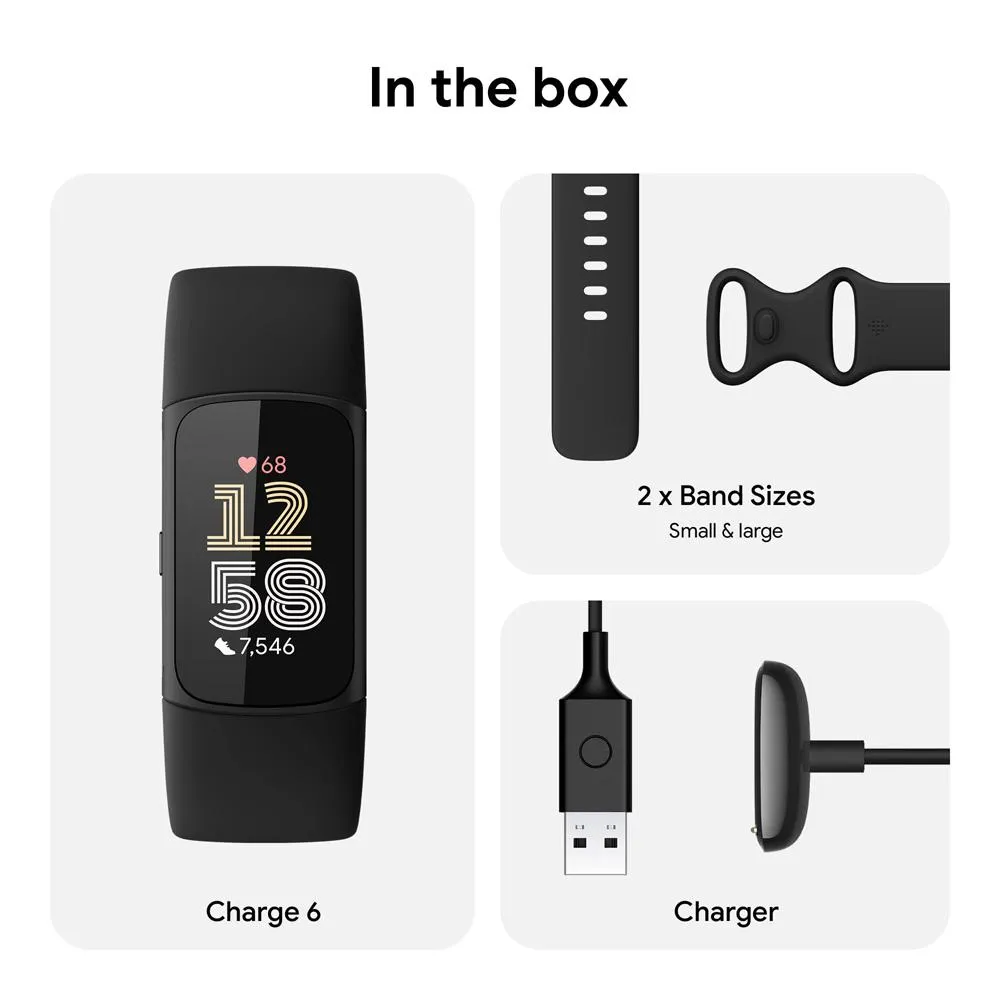 Fitbit Charge 6 Advanced Fitness & Health Tracker, Obsidian w/ 2 YR Warranty Bundle