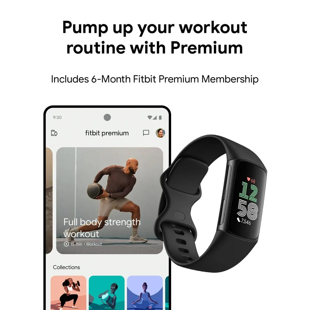 Fitbit Charge 6 Advanced Fitness & Health Tracker, Obsidian w/ 2 YR Warranty Bundle