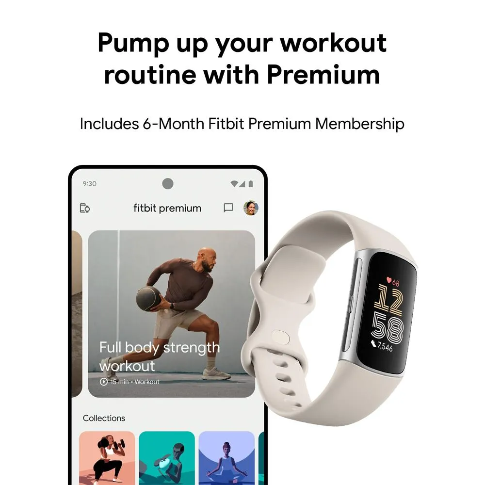 Fitbit Charge 6 Advanced Fitness & Health Tracker, Porcelain w/ 2 YR Warranty Bundle