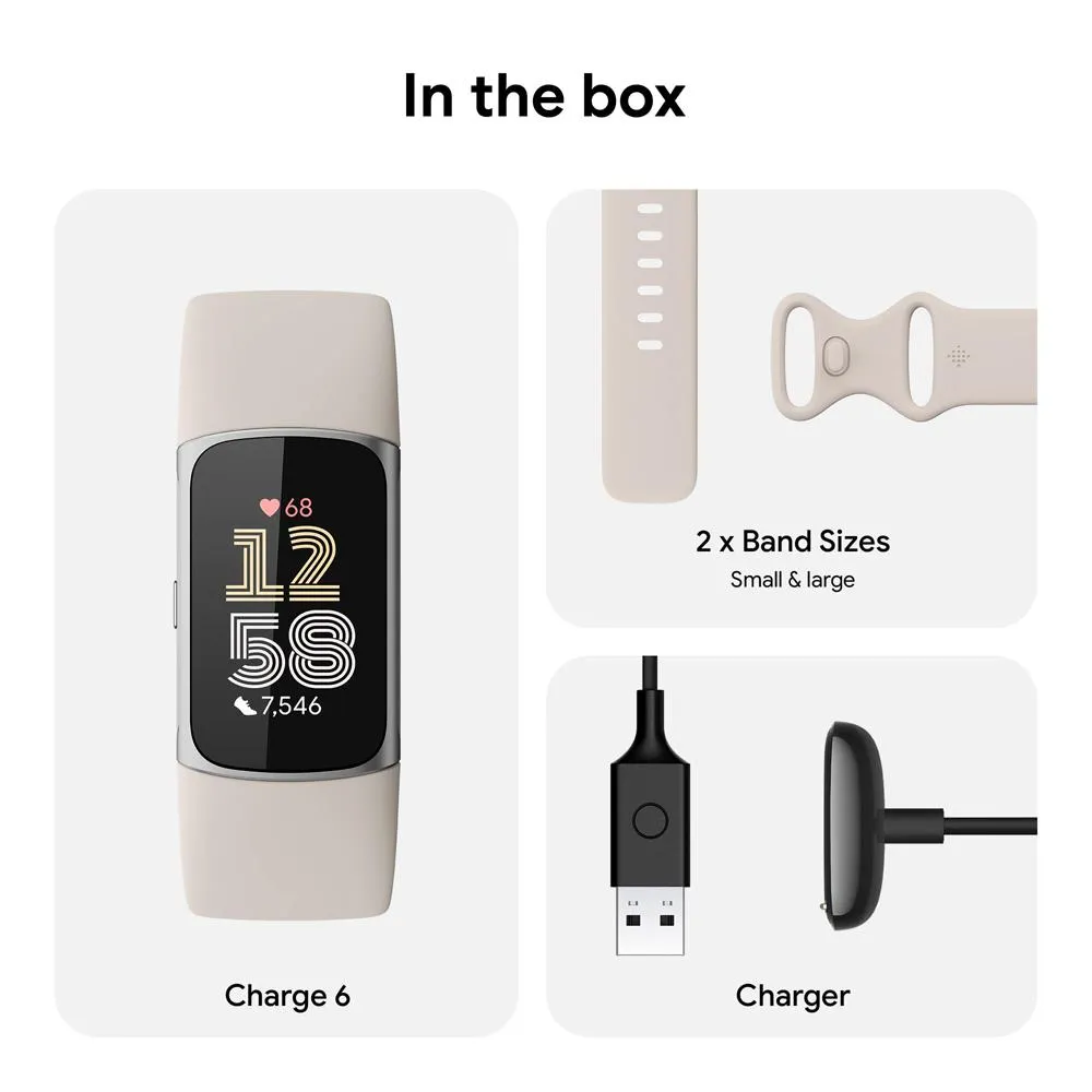 Fitbit Charge 6 Advanced Fitness & Health Tracker, Porcelain w/ 2 YR Warranty Bundle