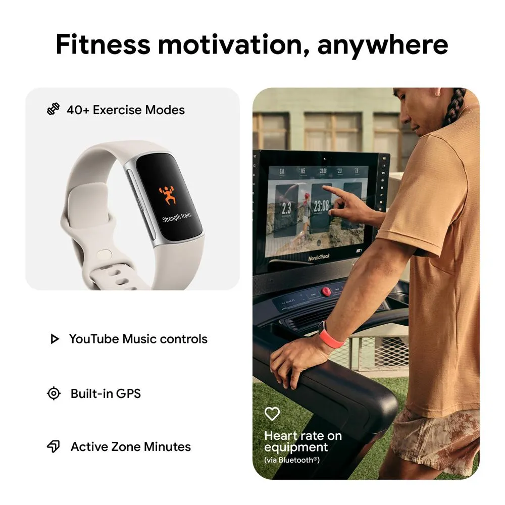 Fitbit Charge 6 Advanced Fitness & Health Tracker, Porcelain w/ 2 YR Warranty Bundle