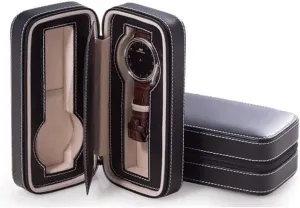 fitting compartments military troupe archaeopteryx count and center divider Bey-Berk Custom Personalized Black genuine leather two watches travel case with form 
