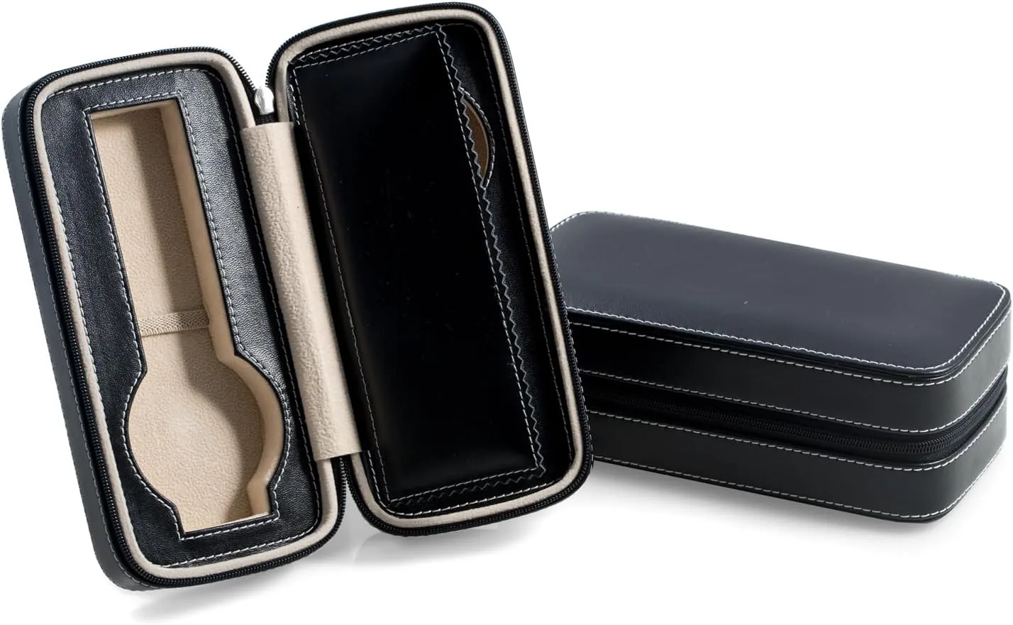 fitting compartments military troupe archaeopteryx count and center divider Bey-Berk Custom Personalized Black genuine leather two watches travel case with form 