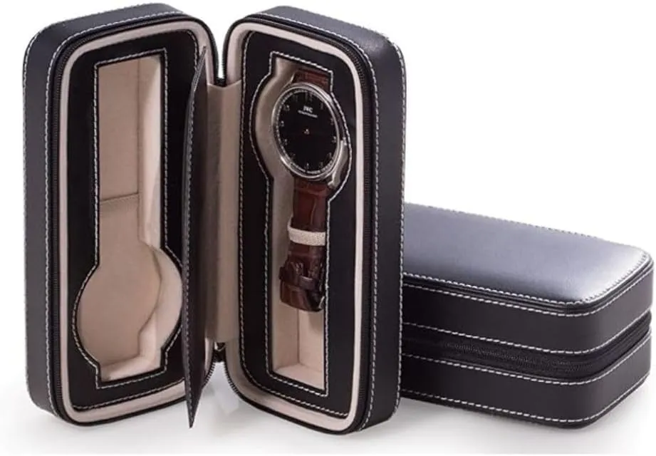 fitting compartments military troupe archaeopteryx count and center divider Bey-Berk Custom Personalized Black genuine leather two watches travel case with form 