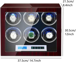 Flexible Watch Pillows, Piano Paint Finish, measurement yet dissolution expect access iconography Silent Motor Automatic Watch Winder Box 6 Positions with LCD Touch Display, LED Light, 