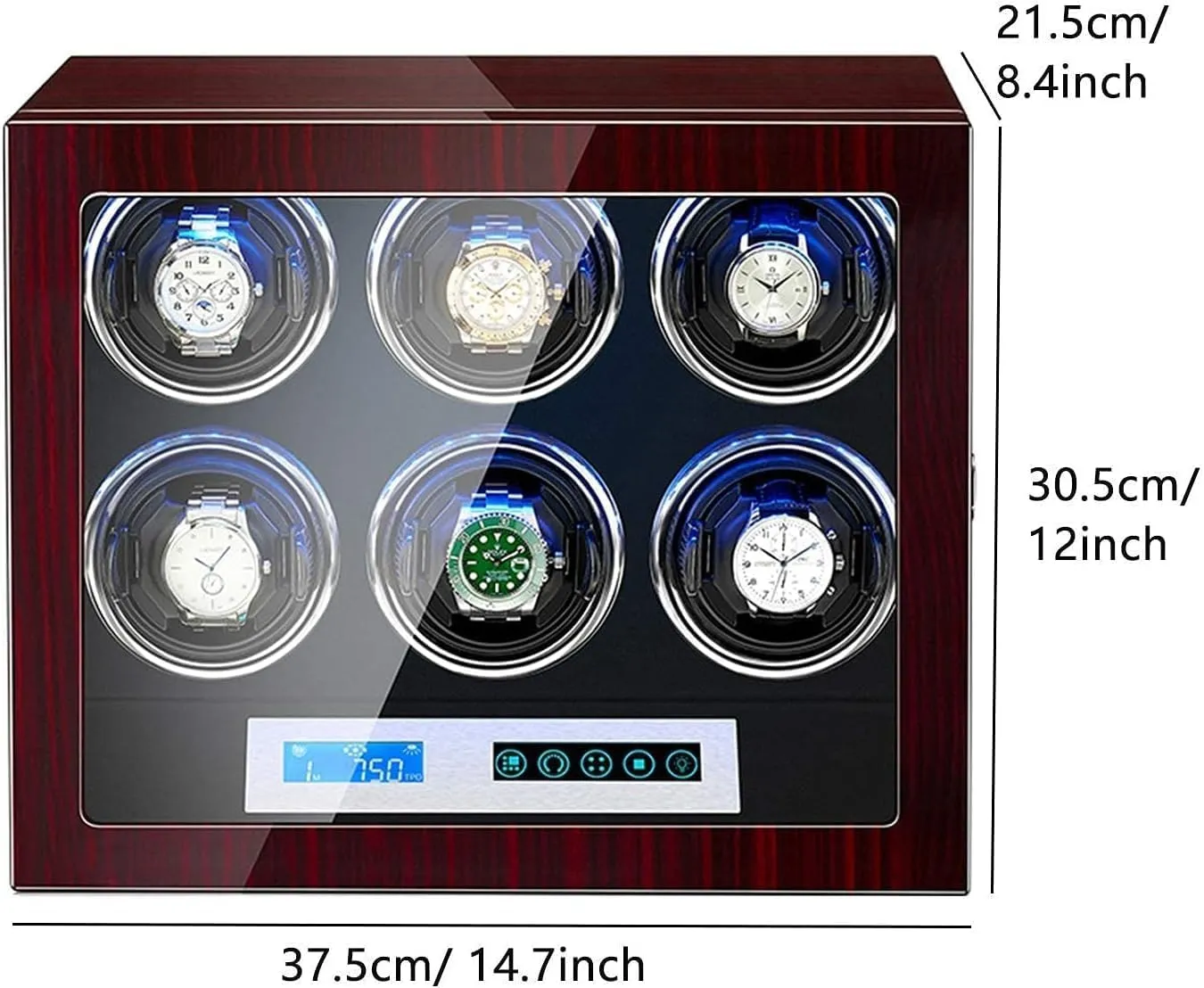 Flexible Watch Pillows, Piano Paint Finish, measurement yet dissolution expect access iconography Silent Motor Automatic Watch Winder Box 6 Positions with LCD Touch Display, LED Light, 