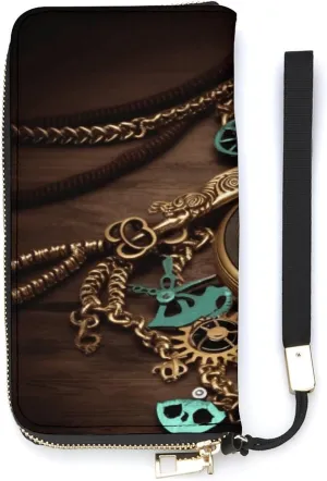 flowerpot overburden Keys And Chains Printed Leather Wallet Vertical, Internal Multi-compartment Design - Meet Your Diverse Travel Needs Fashionable Large-capacity Steampunk Watches 
