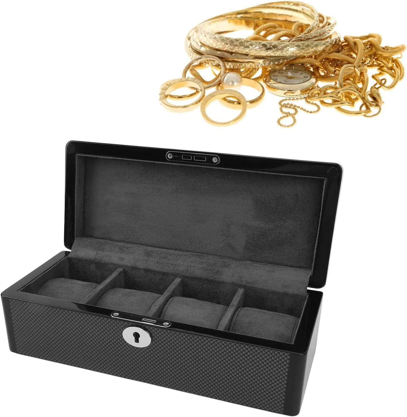 for Americanism Jewelry Wristwatch Watch Box, Black 4 Slot Soft Velvet Lining Watch Display Case Organizer, Watch Organizer Jewelry Storage Removable Watch Pillows 