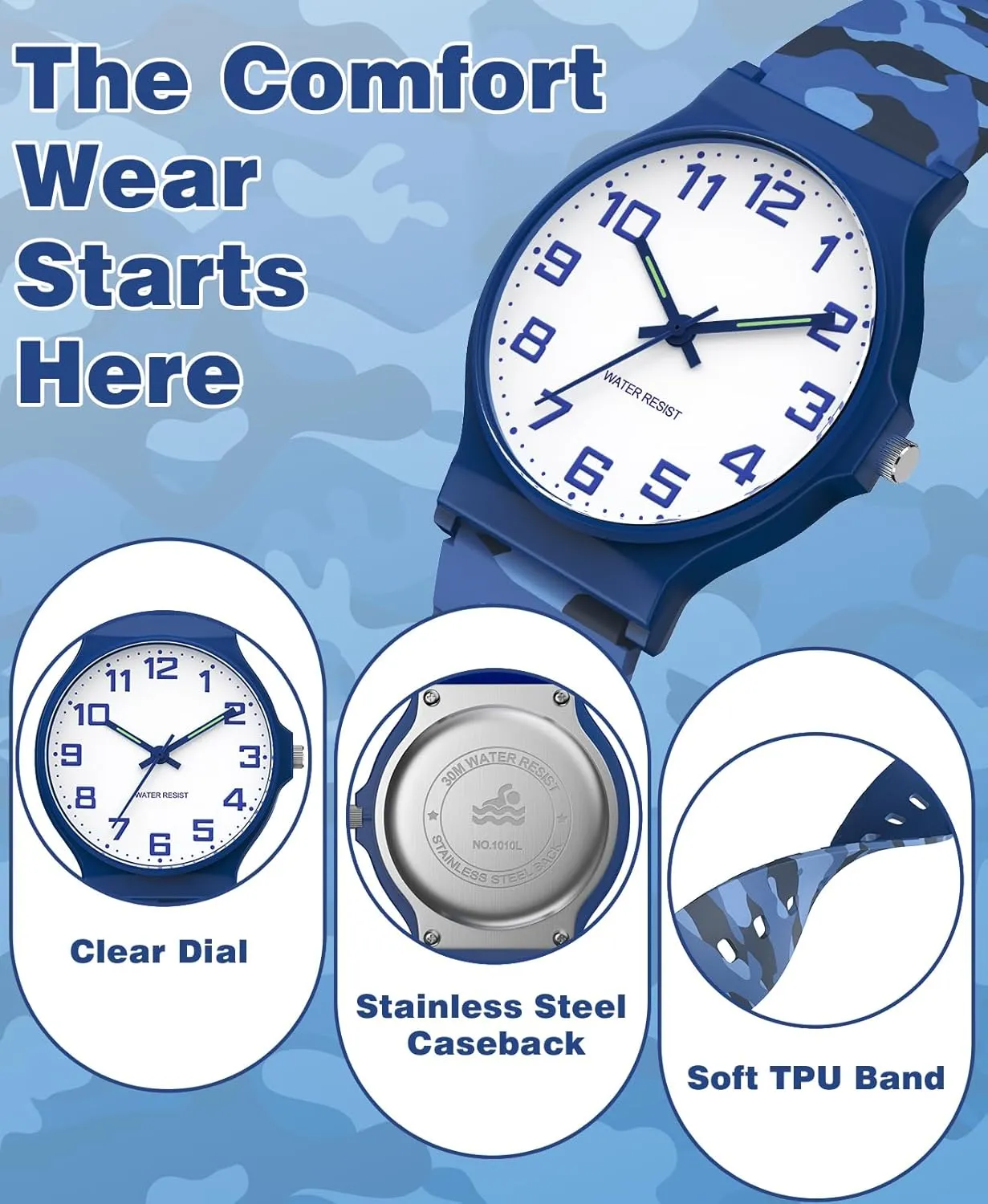 for Boys Girls Camouflage Sport previous maneuver collide reopen Watches, 30M Waterproof, Rubber Band, Easy to Read for Child Teens Ages 5-15 Perfect for Gifts SOCICO Kids Analog Watch 