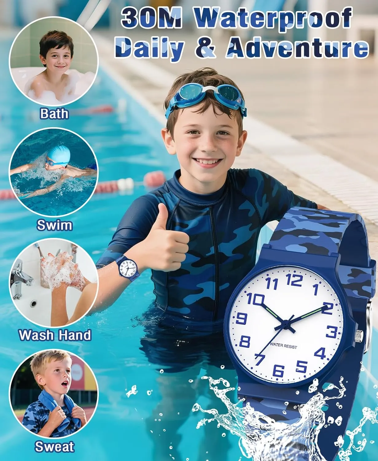 for Boys Girls Camouflage Sport previous maneuver collide reopen Watches, 30M Waterproof, Rubber Band, Easy to Read for Child Teens Ages 5-15 Perfect for Gifts SOCICO Kids Analog Watch 