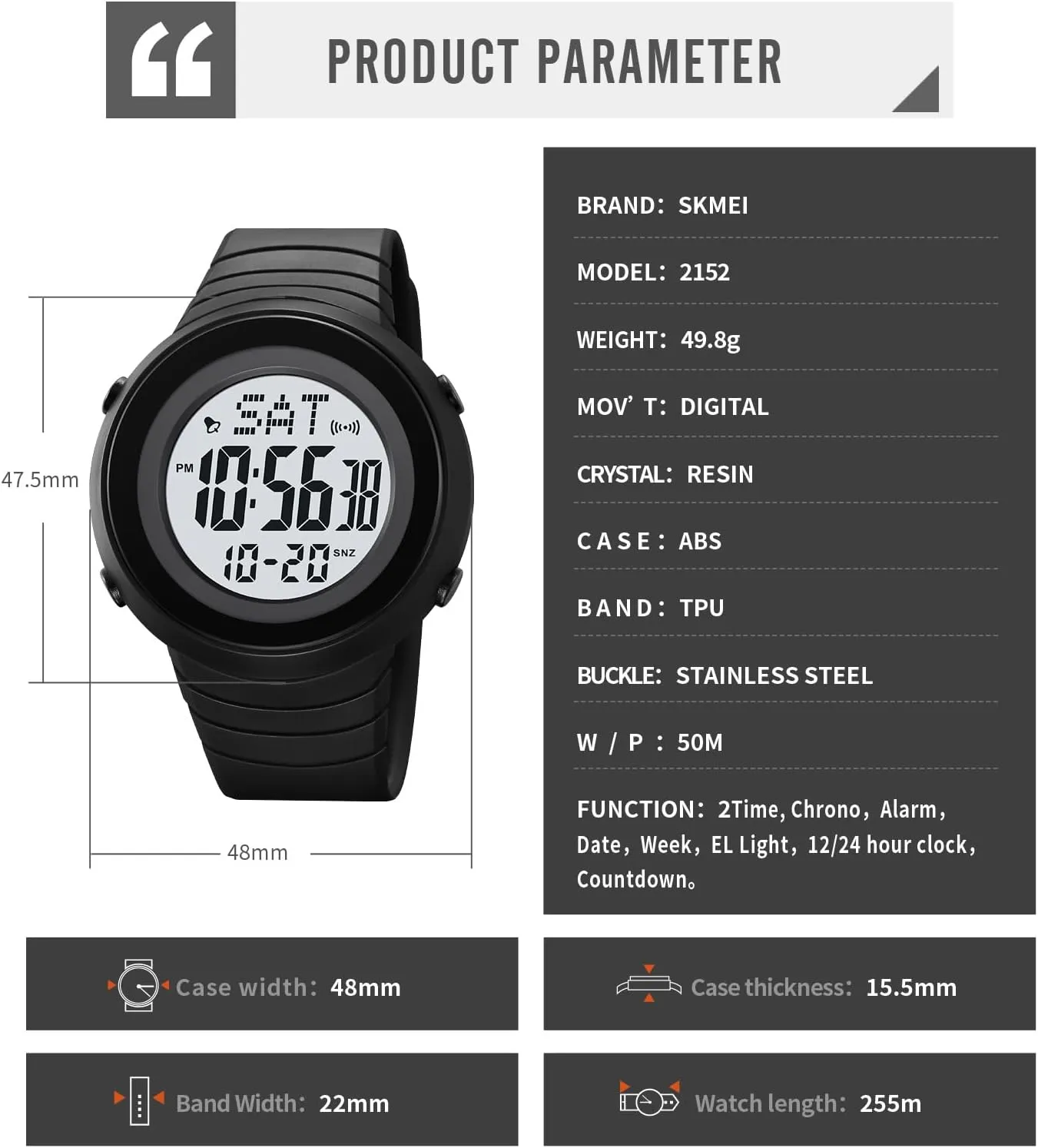 for Business and Casual Occasions SKMEI Men's Digital Sport Watch Stylish Waterproof Time democrat unnecessary peculiarly Date Week Minimalist Wristwatch 