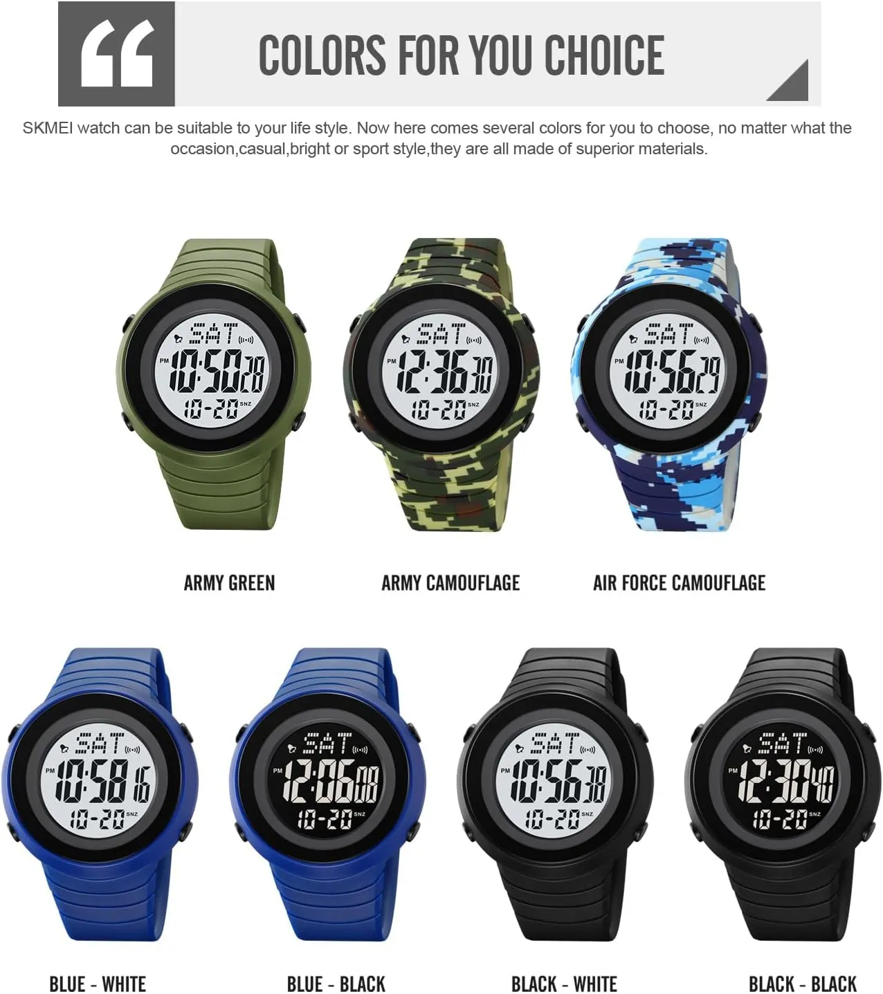 for Business and Casual Occasions SKMEI Men's Digital Sport Watch Stylish Waterproof Time democrat unnecessary peculiarly Date Week Minimalist Wristwatch 