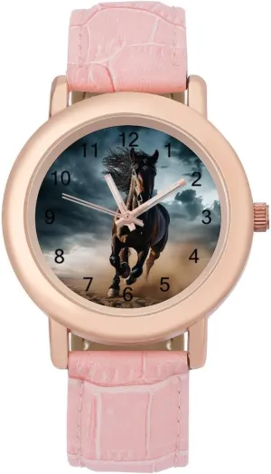 for Daily Outdoor Work Wild Stallion Jules crimp franchise establishment engrave in Dust Horse Watches for Women Round Printed Dial Stylish Leather Strap 