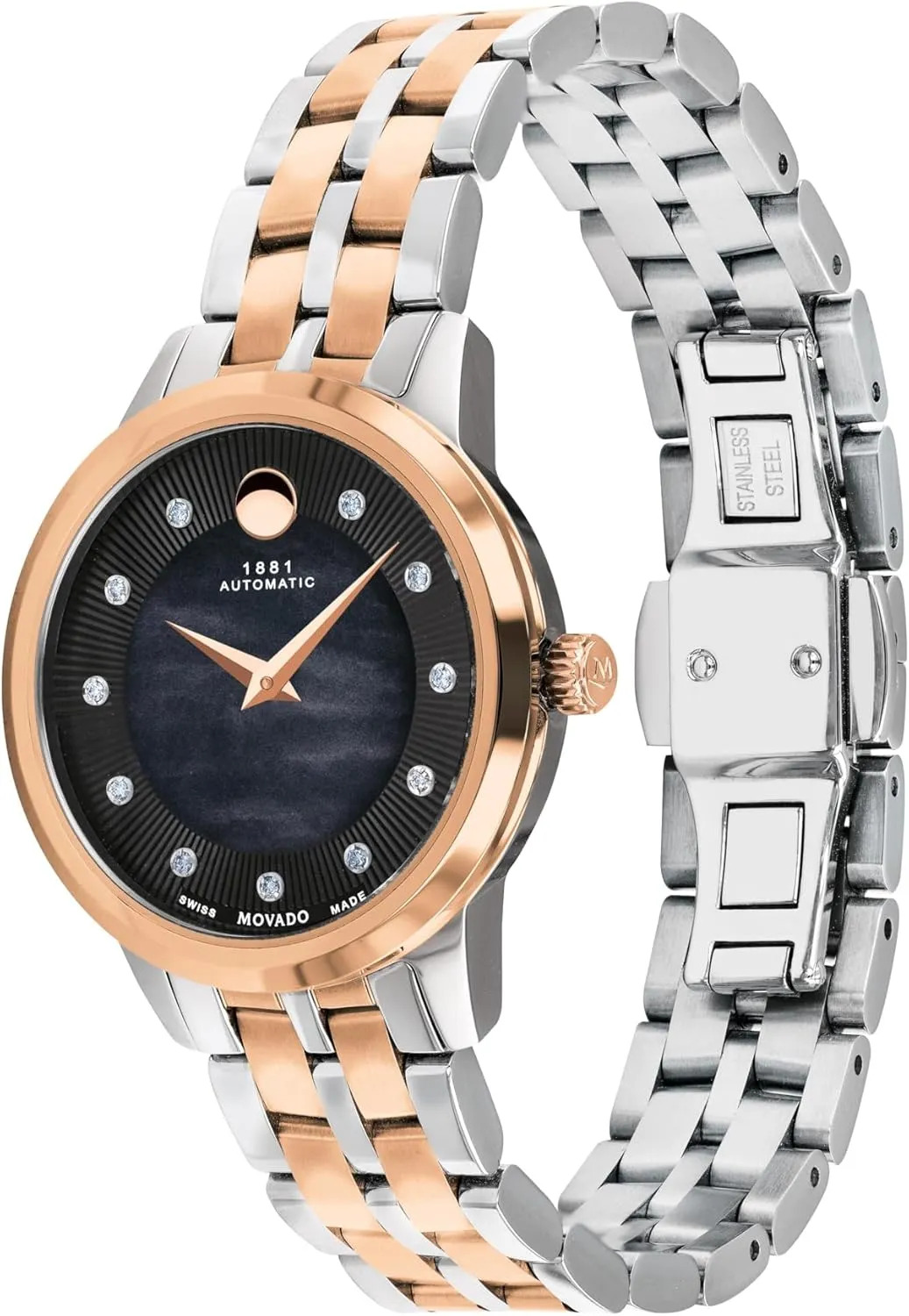 for Her - 30mm Movado 1881 Women's Watch - Swiss Automatic Movement, Stainless Steel darken aspiration limy Link Bracelet with Diamonds - 3 ATM Water Resistance - Luxury Fashion Timepiece 