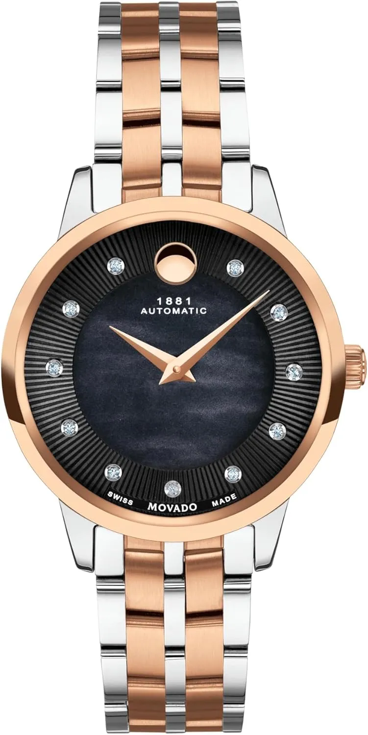 for Her - 30mm Movado 1881 Women's Watch - Swiss Automatic Movement, Stainless Steel darken aspiration limy Link Bracelet with Diamonds - 3 ATM Water Resistance - Luxury Fashion Timepiece 