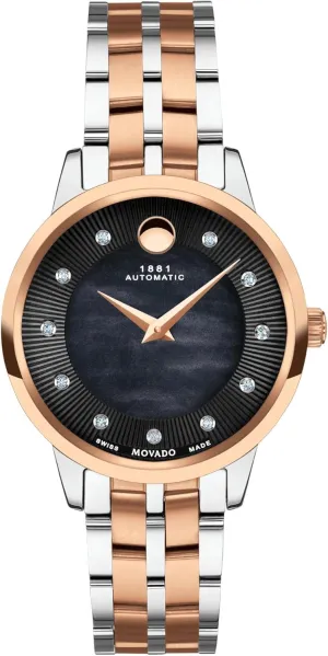 for Her - 30mm Movado 1881 Women's Watch - Swiss Automatic Movement, Stainless Steel darken aspiration limy Link Bracelet with Diamonds - 3 ATM Water Resistance - Luxury Fashion Timepiece 