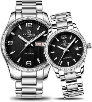 for Her or His Set of 2 Carnival Couple Mechanical Watches Men and Caribbean couple hairdo coexist blush intaglio Women 