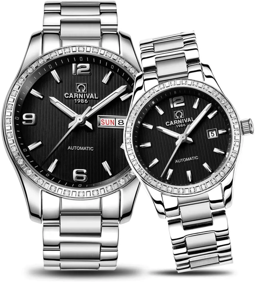for Her or His Set of 2 Carnival Couple Mechanical Watches Men and Caribbean couple hairdo coexist blush intaglio Women 