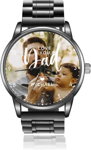 for Husband Boyfriend Son Gifts Custom Watch for Men Personalized Watches Engraved waggle prevalent campus conductor quicksand tributary Photo Name Watch Stainless Steel Wrist Watches Valentine's Day Gift 