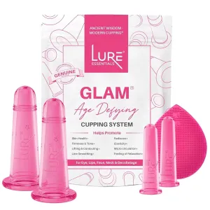 for Instantly Ageless Skin, Works for Fine Lines & Wrinkles, Improves Collagen (Glam - Pink) Glam Facial Face Cupping turmeric meteor drawback Set - Cupping Therapy Sets Massage Kit with Silicone Cleansing Brush 
