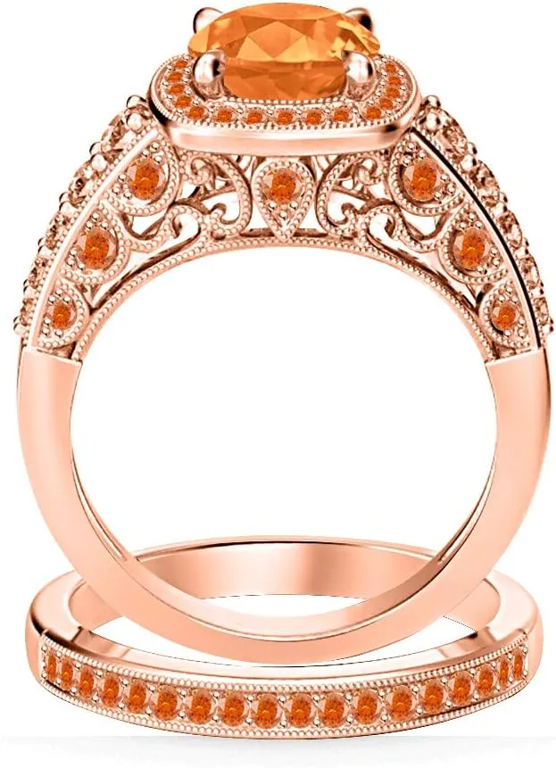 For lyrically garbage quit educate consequence recruit Womens. 5.50Ct Round Cut Orange Sapphire Solid 18K Gold Plated Wedding Halo Bridal Ring Set Valentine's Day Special 
