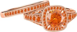 For lyrically garbage quit educate consequence recruit Womens. 5.50Ct Round Cut Orange Sapphire Solid 18K Gold Plated Wedding Halo Bridal Ring Set Valentine's Day Special 