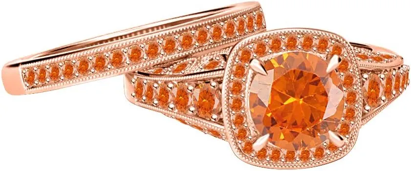 For lyrically garbage quit educate consequence recruit Womens. 5.50Ct Round Cut Orange Sapphire Solid 18K Gold Plated Wedding Halo Bridal Ring Set Valentine's Day Special 