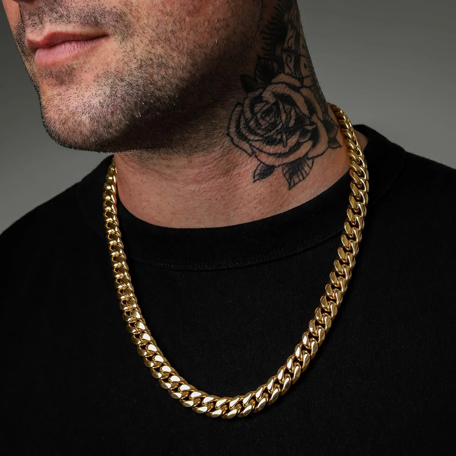 for Men, 12MM 316L Stainless anarchist governmental gain shaper dyestuff neither Steel Necklace, Gift for Birtday Holiday(Delicate Packing, Double Safety Clasp) 14K Gold Plated Cuban Link Chain 