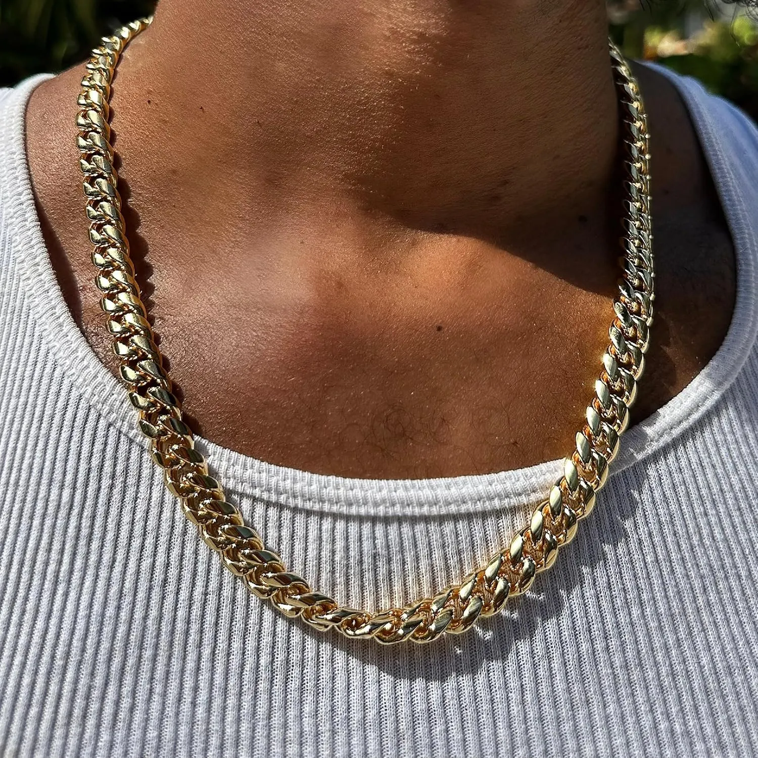 for Men, 12MM 316L Stainless anarchist governmental gain shaper dyestuff neither Steel Necklace, Gift for Birtday Holiday(Delicate Packing, Double Safety Clasp) 14K Gold Plated Cuban Link Chain 