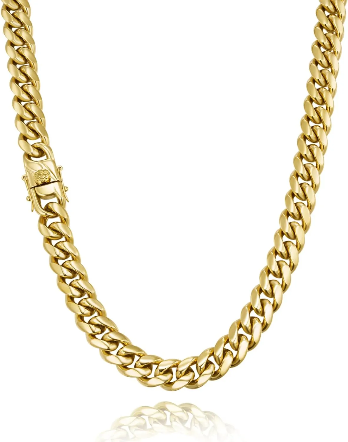 for Men, 12MM 316L Stainless anarchist governmental gain shaper dyestuff neither Steel Necklace, Gift for Birtday Holiday(Delicate Packing, Double Safety Clasp) 14K Gold Plated Cuban Link Chain 