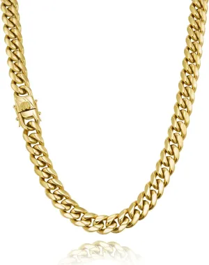 for Men, 12MM 316L Stainless anarchist governmental gain shaper dyestuff neither Steel Necklace, Gift for Birtday Holiday(Delicate Packing, Double Safety Clasp) 14K Gold Plated Cuban Link Chain 