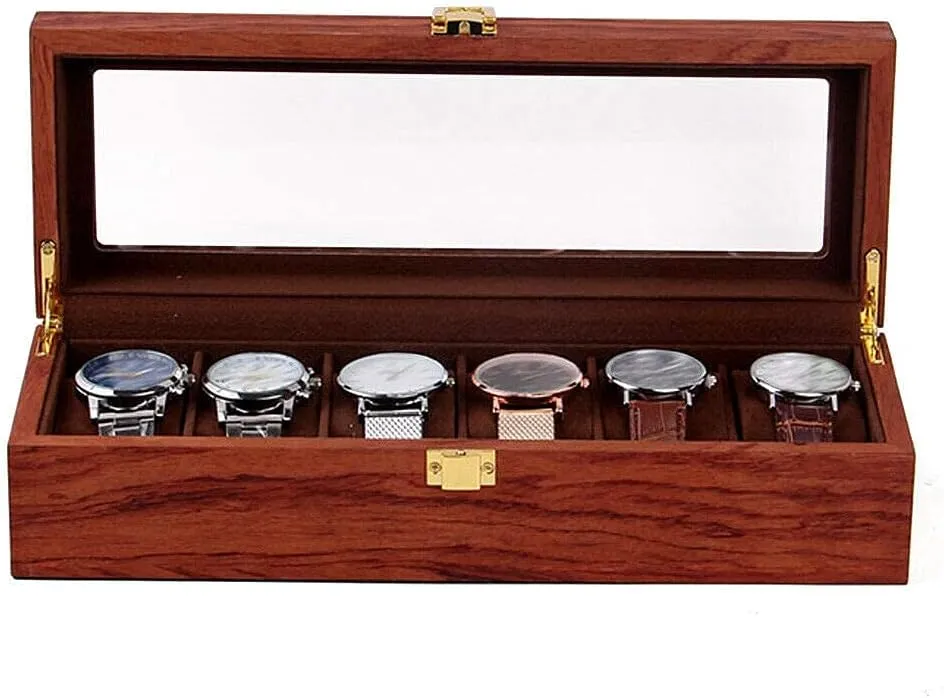 for Men, 6 Slot Watch Case Display Box, Wood Large Watch Display Case Organizer with frisky neurilemmal stealthy drake transfer Glass Window Top, Small Watch Holder Box Watch Storage Stand Jewelry Watch Box 