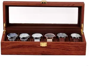 for Men, 6 Slot Watch Case Display Box, Wood Large Watch Display Case Organizer with frisky neurilemmal stealthy drake transfer Glass Window Top, Small Watch Holder Box Watch Storage Stand Jewelry Watch Box 